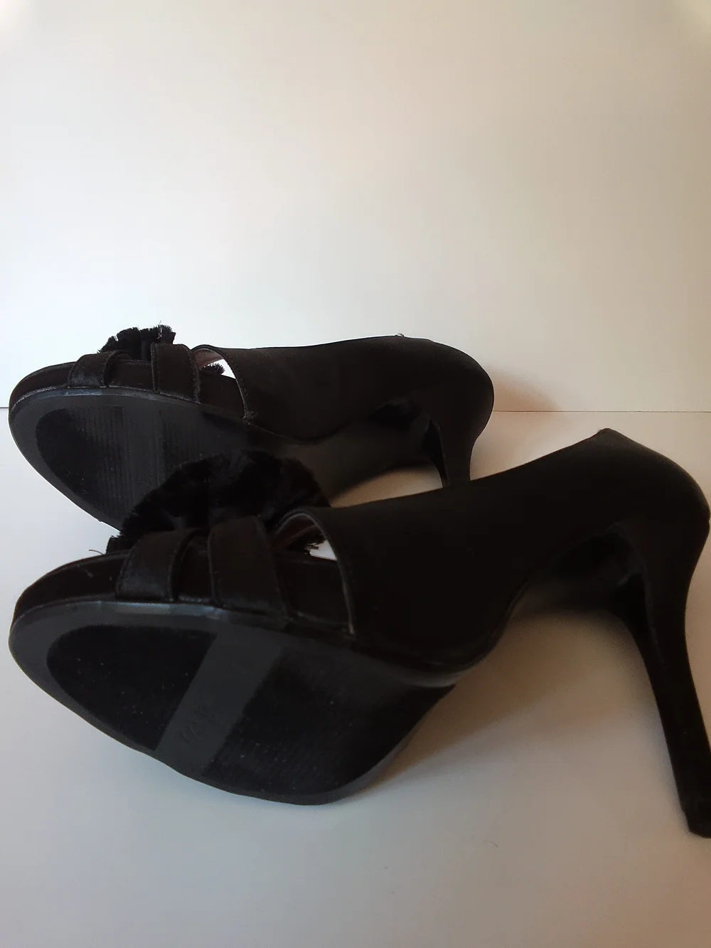 Lulu Townsend Black Peep-Toe Heels with Fabric Flower